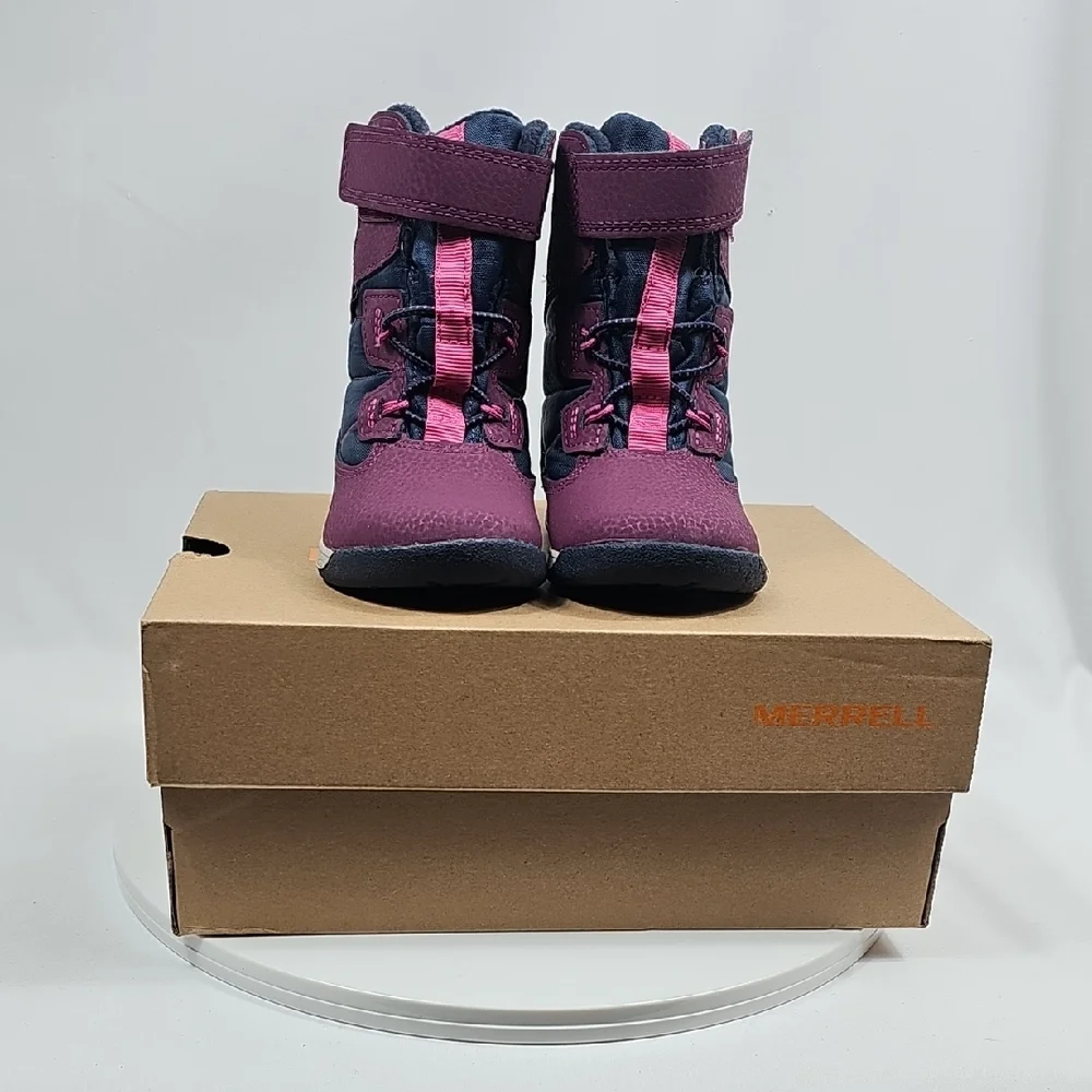 NIB Merrell Snow Bank Jr Waterproof Boot Leather Mesh Navy Blue Berry Purple 6